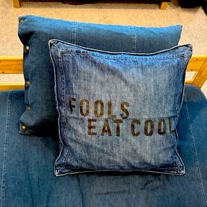 Denim Throw Pillow Cover with Black Text